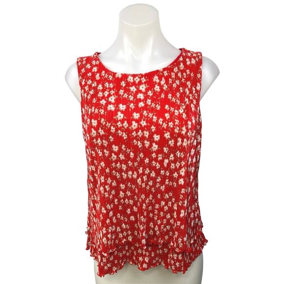 Banana Republic Tops - Banana Republic Red White Pleated Floral Sleeveless Boat Neck Blouse Top Size XS